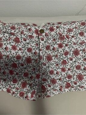 H&M White Denim Shorts with Pink Floral Pattern